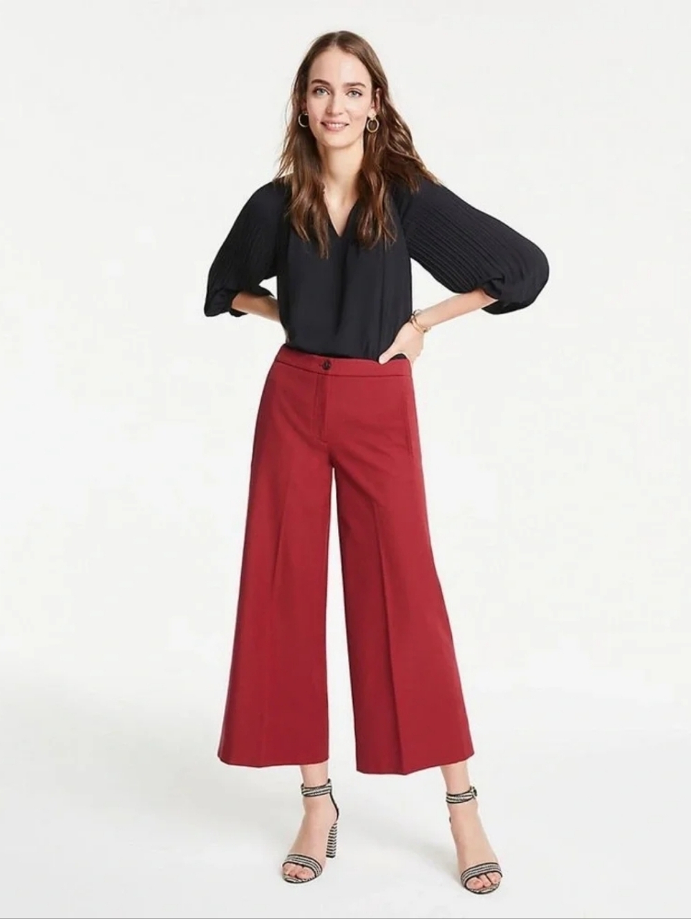 NWT Ann Taylor Petite The Marina Pant Wine Deep Red Burgundy Wide Leg Crop 8P